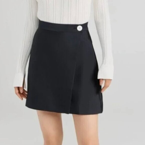 Lee Mathews Penny Black Wrap Mini Skirt Button Closure Pockets Size US 8 - Picture 1 of 8